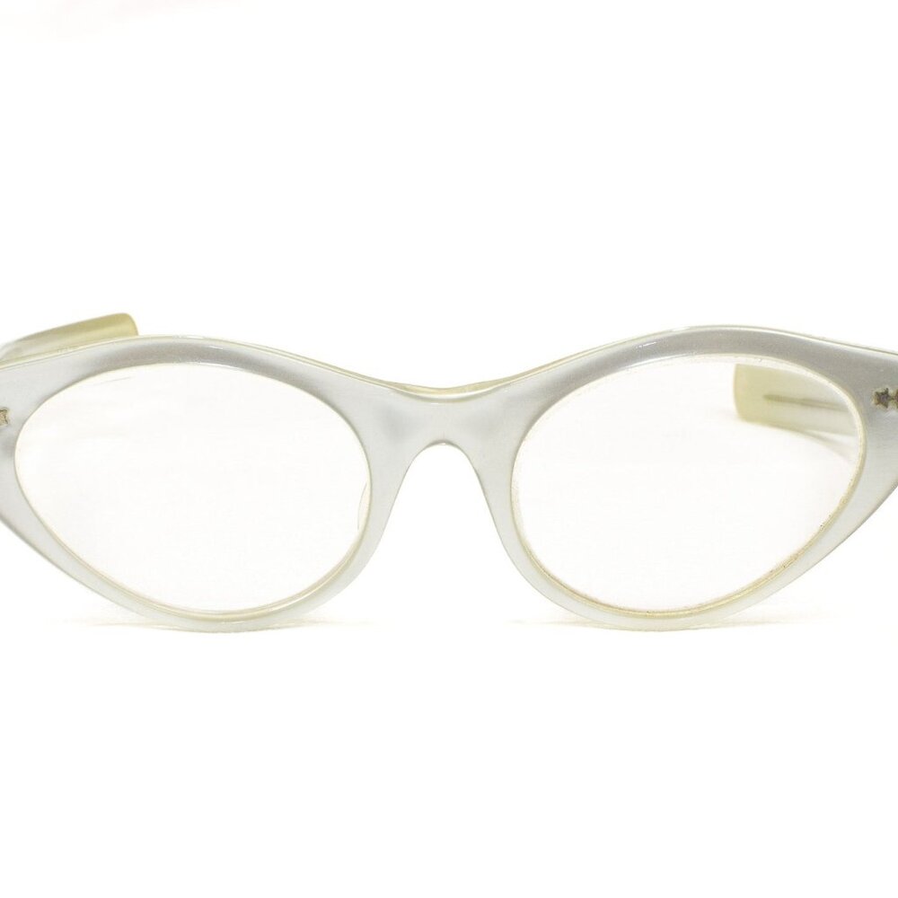 Vintage 50s White Cat Eye Glasses W/ Star Detaili… - image 3